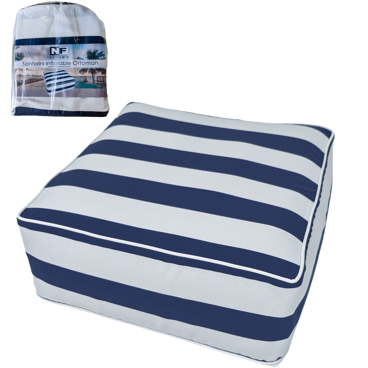 OUTDOOR INFLATABLE OTTOMAN 60x60x23cm - NAVY/WHITE