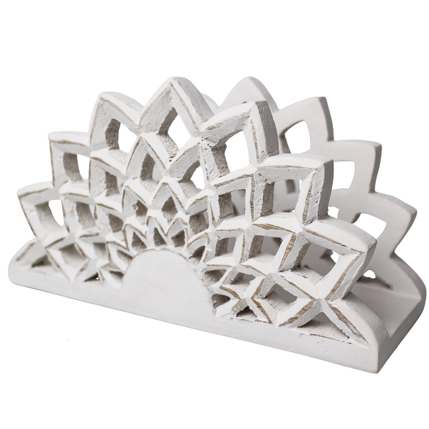 WOOD FLOWER NAPKIN HOLDER 22x12cm - WHITE