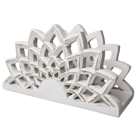 WOOD FLOWER NAPKIN HOLDER 22x12cm - WHITE